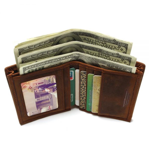 Vintage Crazy Horse Handmade Leather Men Wallets Multi Functional Cowhide Coin Purse Genuine Leather Wallet