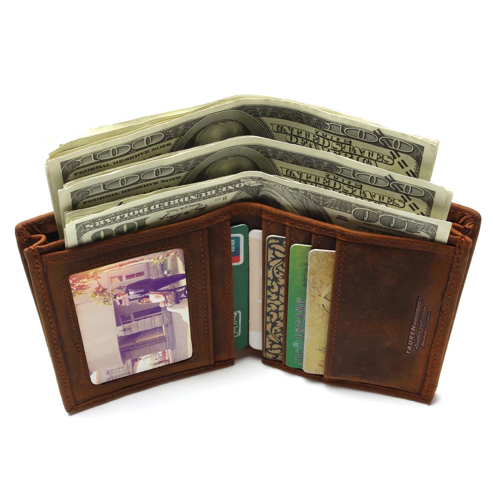 Green Hand-made Cowhide Leather Wallet Zipper Multi-card Long Wallet