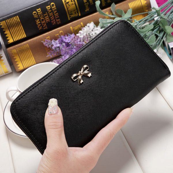 Women Long Clutch Wallets Female Fashion PU Leather Bowknot Coin Bag Phone Purses Famous Designer