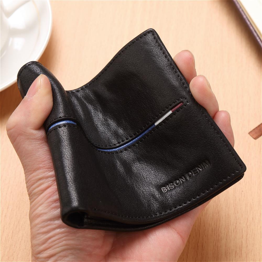 Bison Denim Genuine Leather RFID Blocking Men’s Short Designer Wallets Black