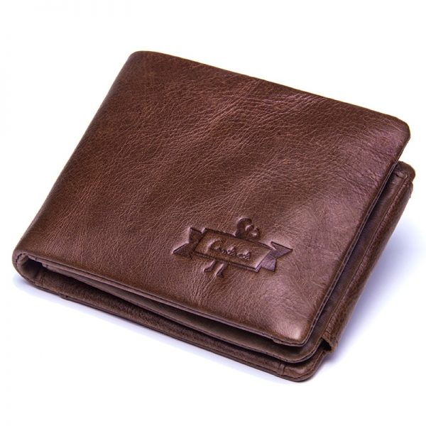 CONTACT S Genuine Crazy Horse Leather Men Wallets Vintage Trifold Wallet Zip Coin Pocket Purse Cowhide