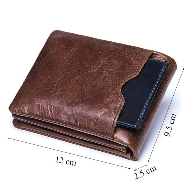 CONTACT S Genuine Crazy Horse Leather Men Wallets Vintage Trifold Wallet Zip Coin Pocket Purse Cowhide
