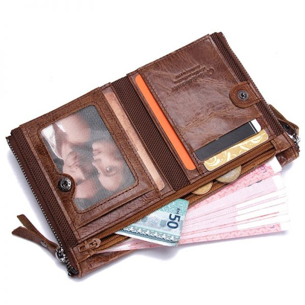 CONTACT S HOT Genuine Crazy Horse Cowhide Leather Men Wallet Short Coin Purse Small Vintage Wallets
