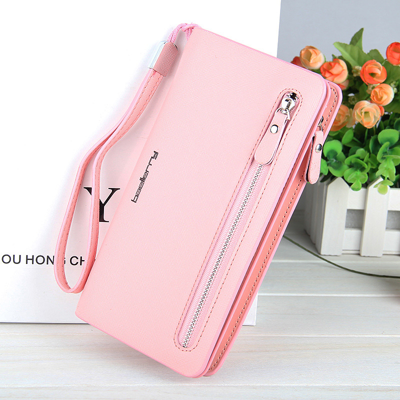 BAELLERRY High Quality Women’s Multi-functional Long Zipper Wallet Pink