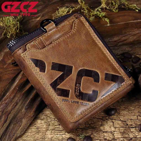 GZCZ Genuine Leather Men Wallet Fashion Coin Purse Card Holder Small Wallet Men Portomonee Male Clutch