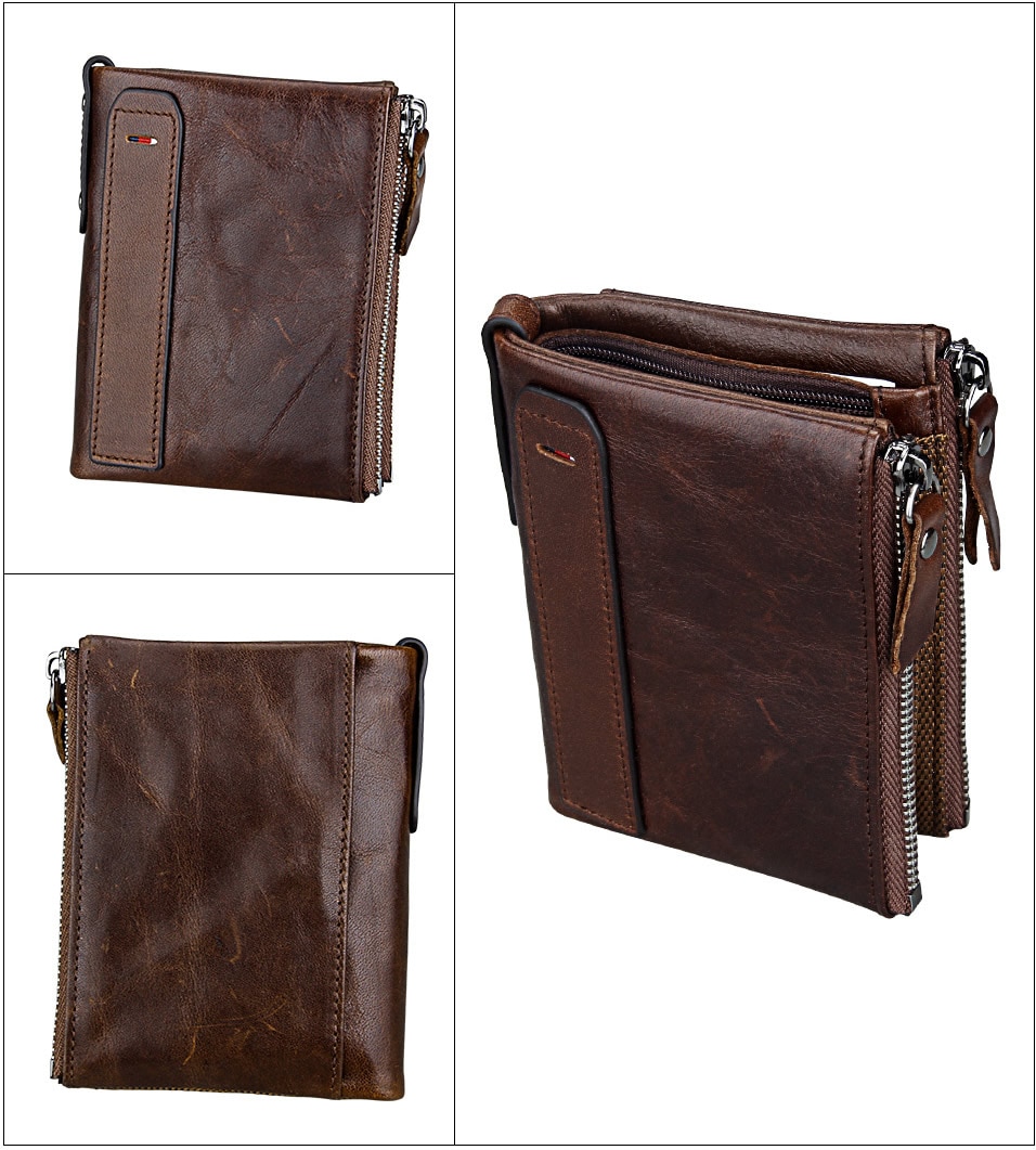 Genuine Cowhide Leather Top Quality Men's Luxury Wallet with Zipper