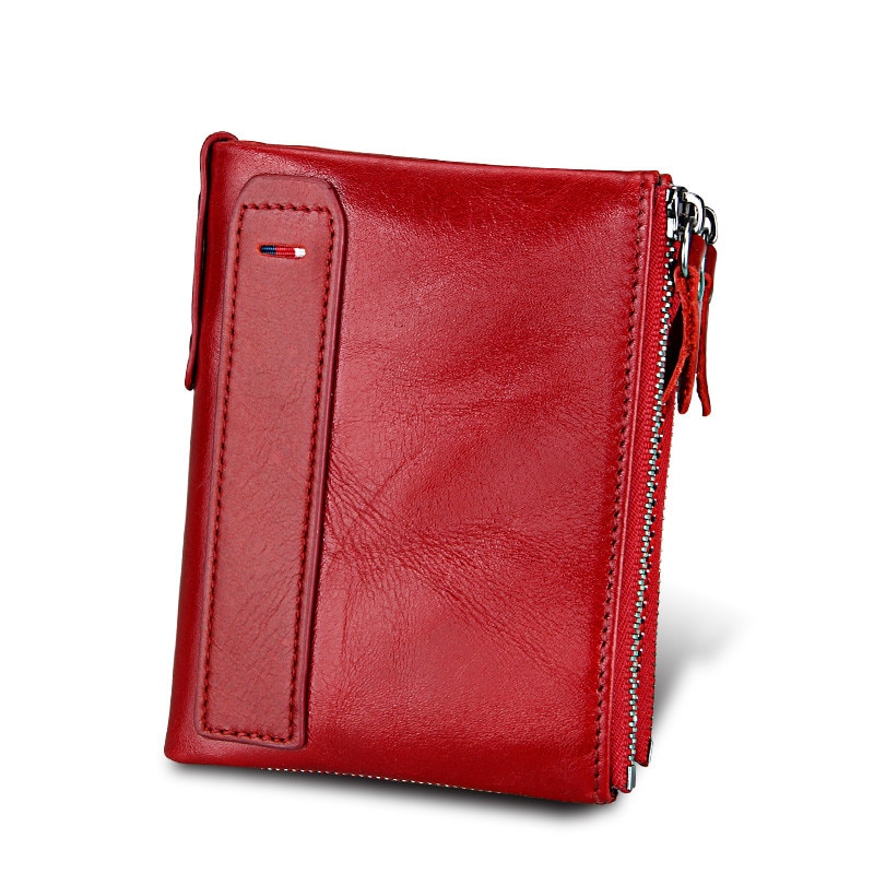 Genuine Leather Bi-Fold Double Zipper Designer Wallet for Women
