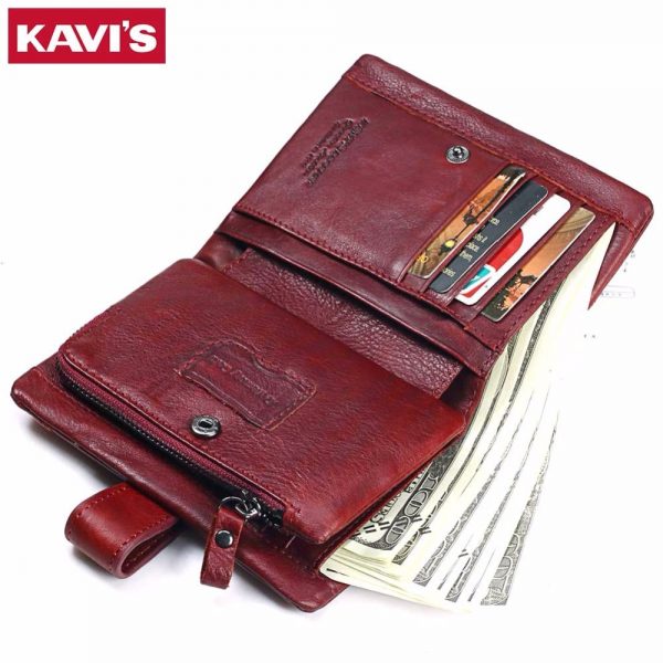 KAVIS  Genuine Leather Women Wallet And Purses Coin Purse Female Small Portomonee Rfid Walet Lady
