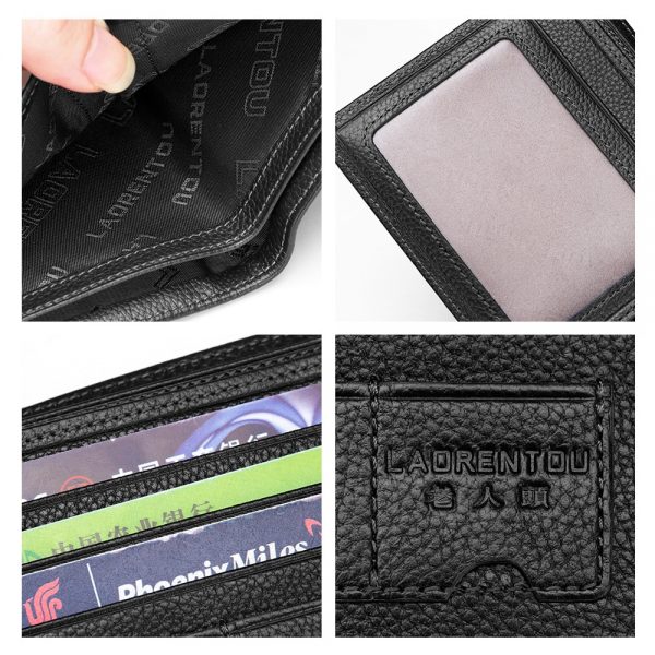 LAORENTOU Wallet Men  Genuine Leather Short Wallet Vintage Cow Leather Casual Man Wallets Purse Standard
