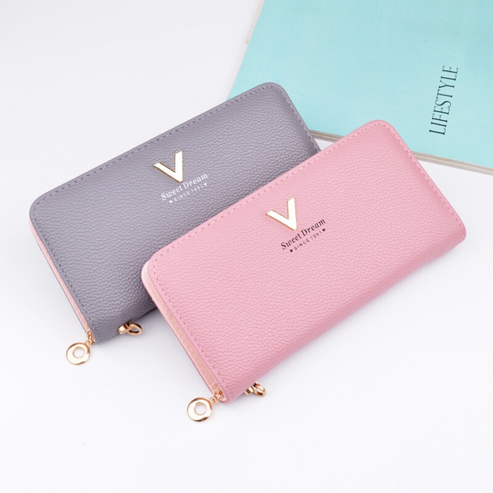 High Quality Women's Leather Long Wallet and Card Holder with Zipper