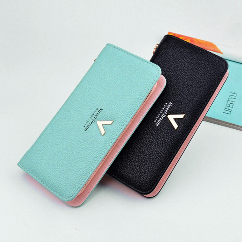 High Quality Women's Leather Long Wallet and Card Holder with Zipper
