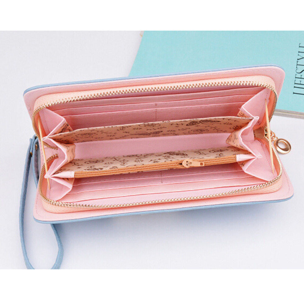 Women Printing Wallet Long Handbag Fashion Wild Plaid Zipper