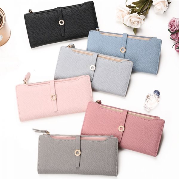 Top Quality Latest Lovely Leather Long Women Wallet Fashion Girls Change Clasp Purse Money Coin Card
