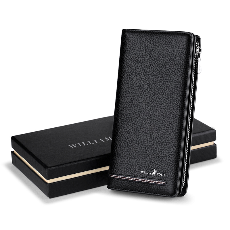 William Polo Genuine Leather Luxury Men&#39;s Long Clutch Business Wallet