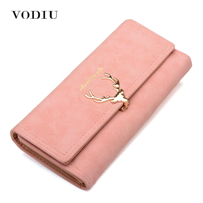 Genuine Leather Trifold Long Women’s Wallet with Beautiful Deer Hasp