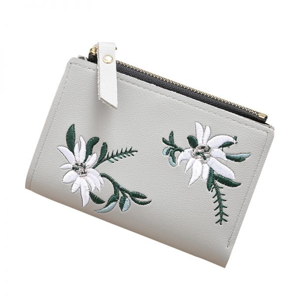 Women Wallet Leather Zipper Flowers Embroidered Ladies Fashion Purses Mini Bag Women PU Leather Coin Purse