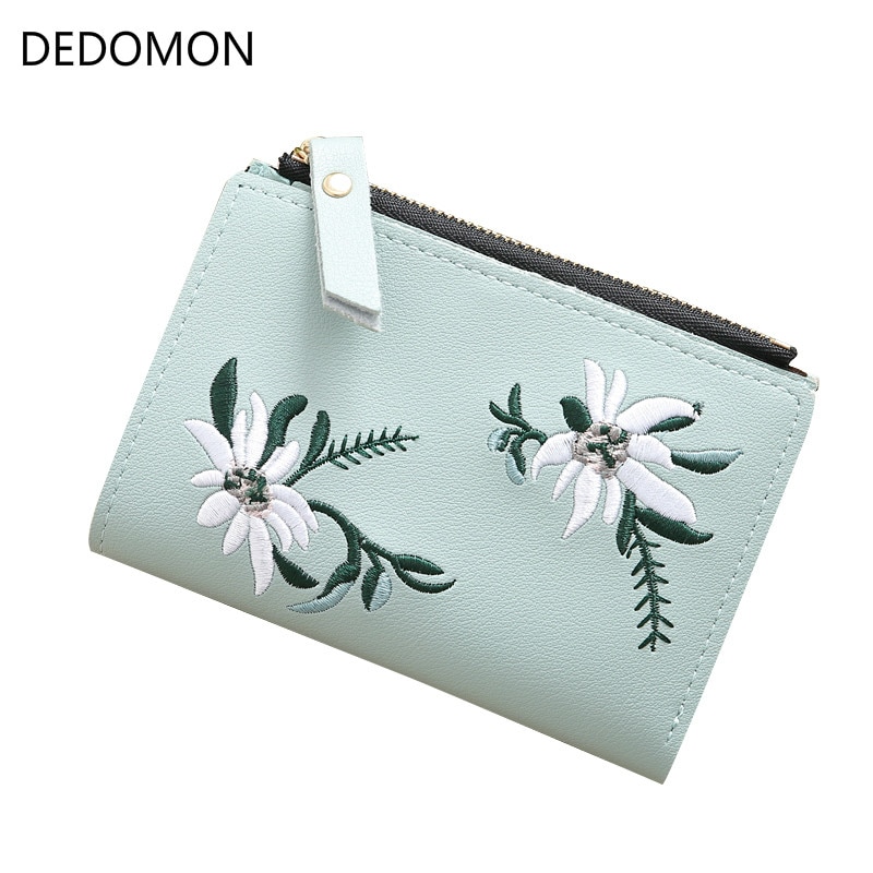 PU Small Wallet Quilted Detail Flower Decor Zipper