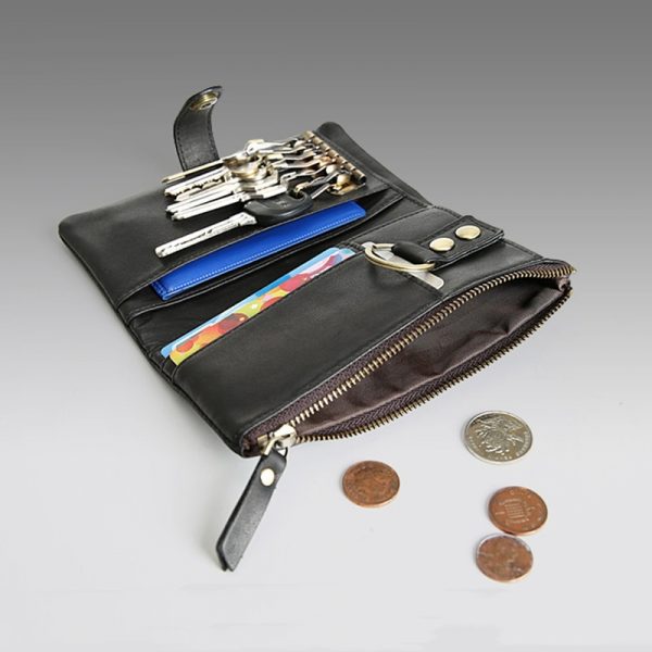 Spilt Leather Man Key Wallet High Capacity Cowhide ID Card Holder Zipper Multi function Car