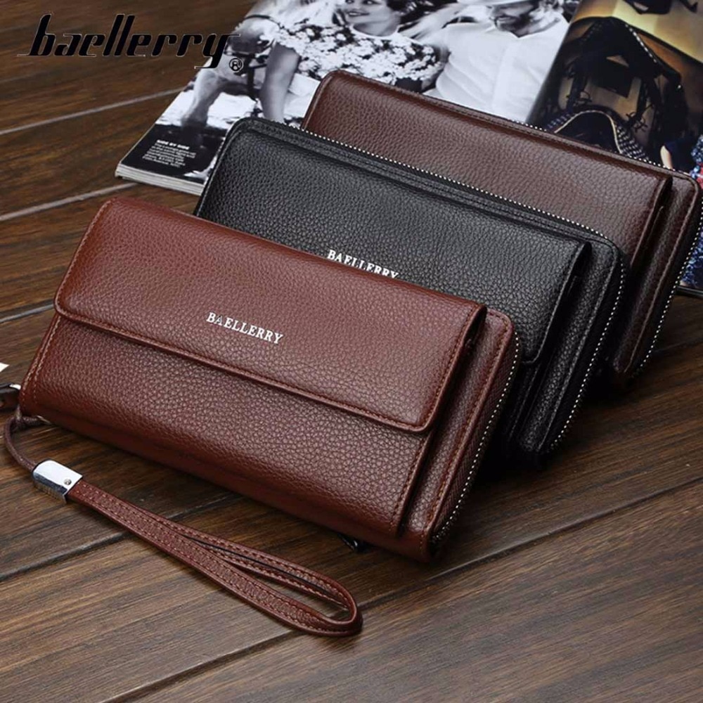 Business Men Wallets Long PU Leather Cell Phone Clutch Wallet Purse Hand  Bag Top Zipper Large Wallet Card Holders