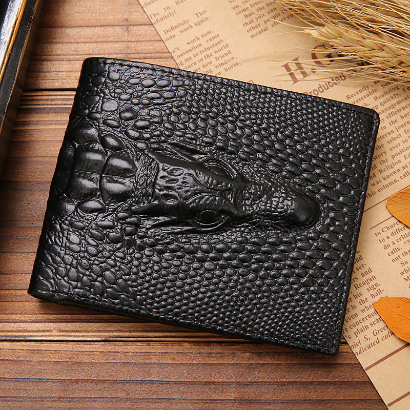 Unique Crocodile Skin Small Bifold Men's Genuine Leather Wallets