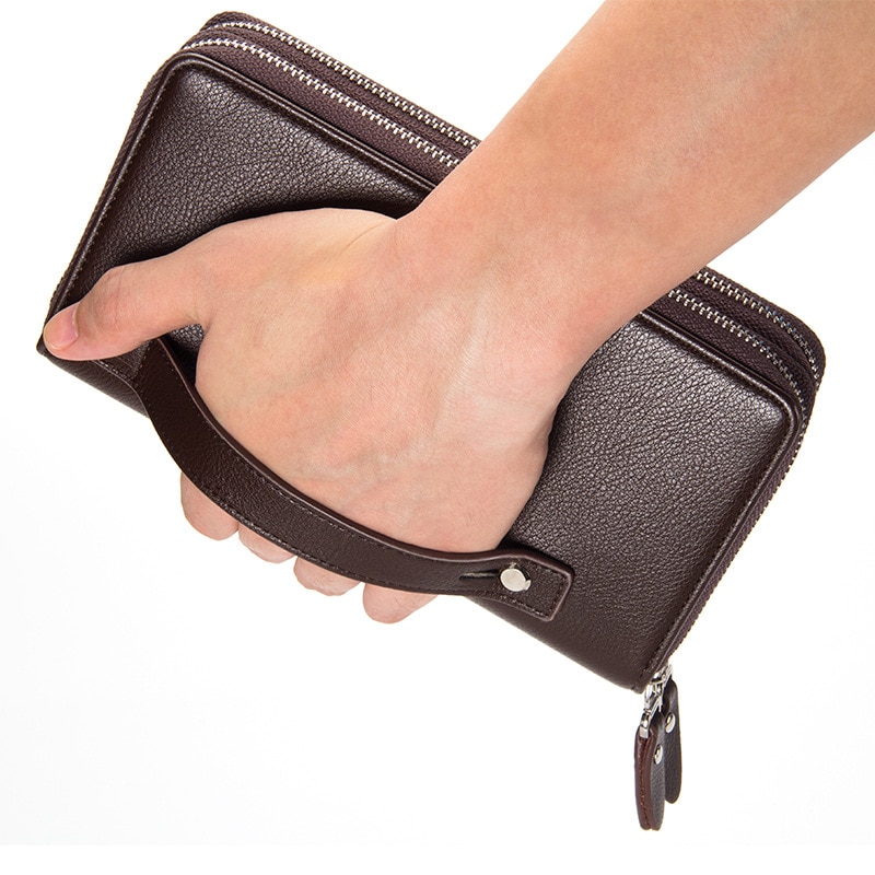 Black Cool Leather Mens Wristlet Bag Long Zipper Clutch Wallet Long Wa
