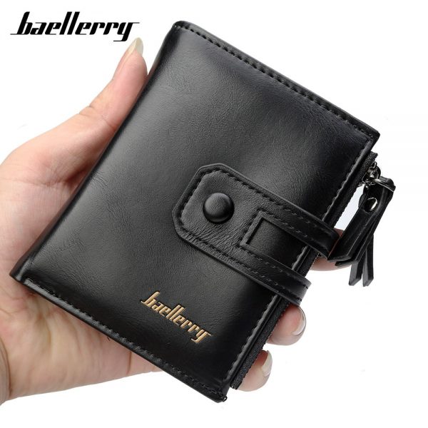 Baellerry Men Wallets Leather Double Zipper Card Holder Short Male Purse Coin Pocket Vintage Brand