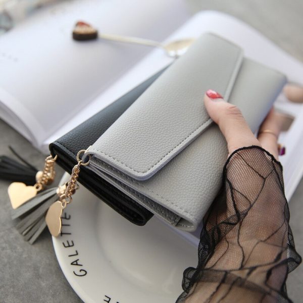 Fashion Wallet Women Tassel Heart Simple Zipper Purses Long Purse Section Clutch Wallet Soft PU