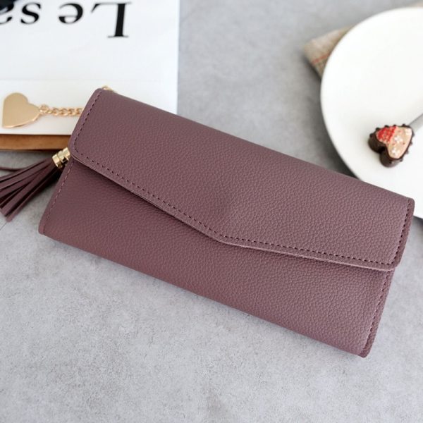 Fashion Wallet Women Tassel Heart Simple Zipper Purses Long Purse Section Clutch Wallet Soft PU