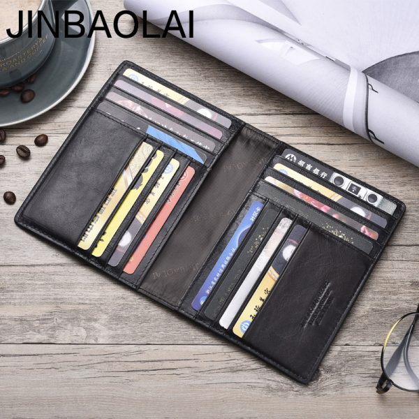 JINBAOLAI Men Wallets Slim  Genuine Cow Leather Card Wallet Thin Vintage High Quality Card