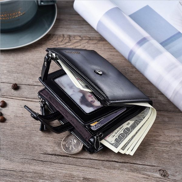 Men Wallets Short PU Leather Double Zipper Hasp Men Purses Card Holder Coin Pocket Vintage
