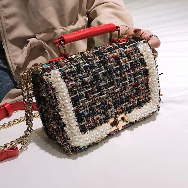 Winter Fashion New Female Square Tote bag Quality Woolen Pearl Women s Designer Handbag Ladies