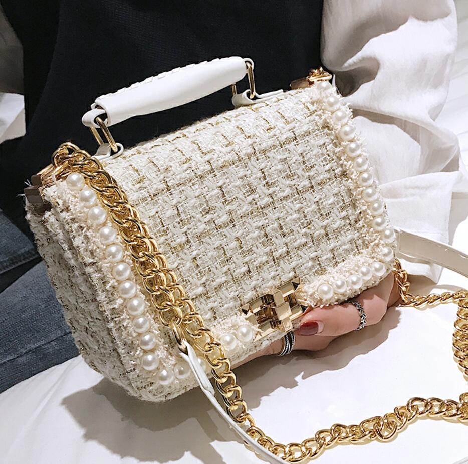 High Quality Square Tote Woolen Pearl Women's Designer Crossbody Shoulder  Bags