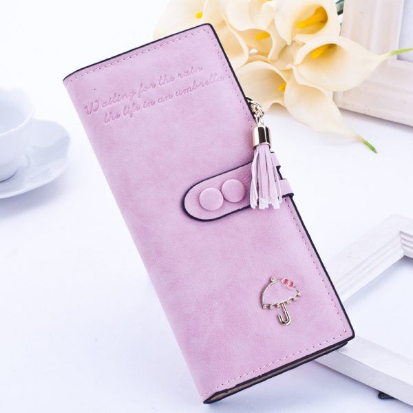 luxury brand designer long hasp women wallet clutch leather tassel zipper purse with Umbrella card
