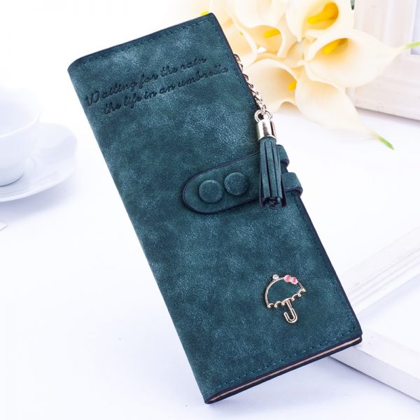 luxury brand designer long hasp women wallet clutch leather tassel zipper purse with Umbrella card