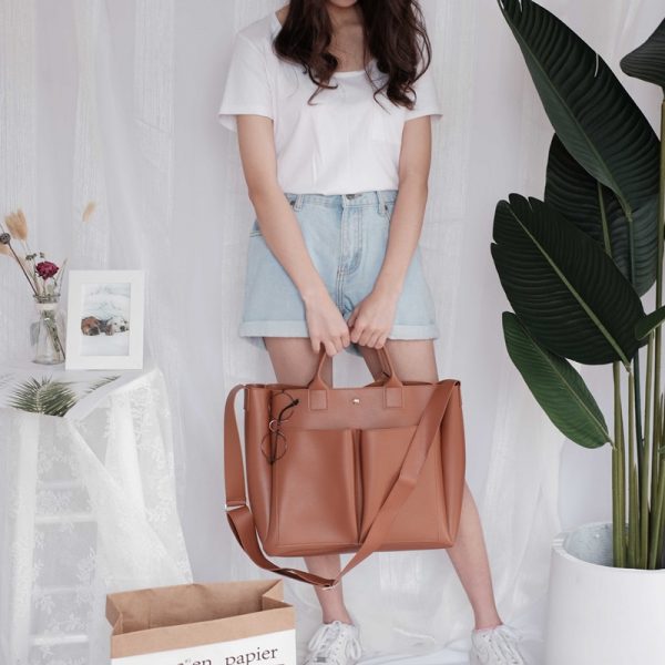 new Pu Leather laptop Bag Simple Handbags Famous Brands Women Shoulder Bag Casual Big Tote