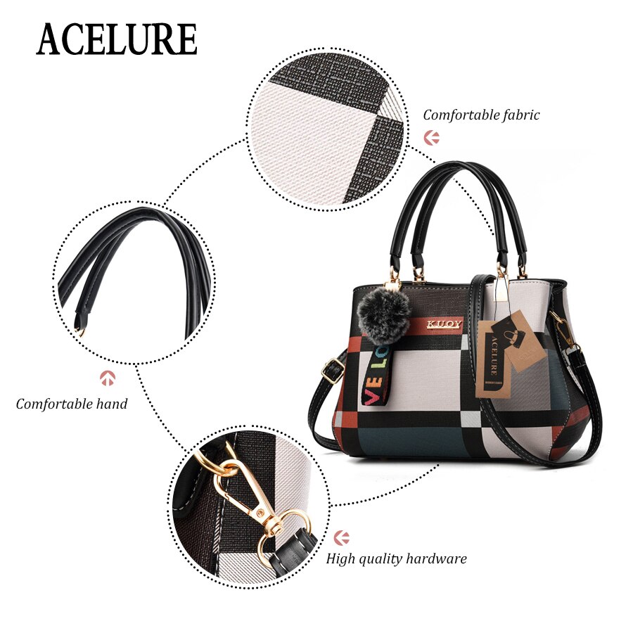 ACELURE’s Casual Plaid Fashion Stitched Leather Tote Crossbody Bags