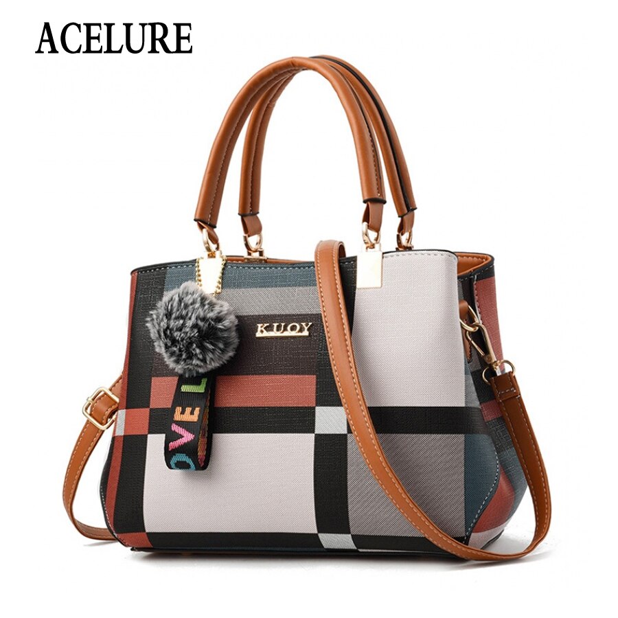 ACELURE’s Casual Plaid Fashion Stitched Leather Tote Crossbody Bags