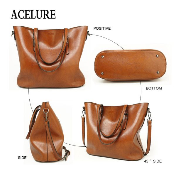 ACELURE Women Shoulder Bag Fashion Women Handbags Oil Wax Leather Large Capacity Tote Bag Casual Pu
