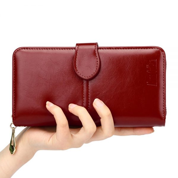 Alena Culian Hot Oil Wax Leather Women Wallet Retro Oil Skin Long Zipper Coin Bag carteira