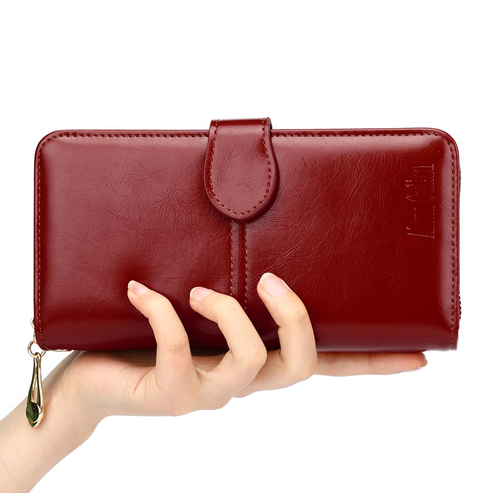 Alena Culian Hot Oil Wax Leather Retro Style Long Zipper Wallets for Women