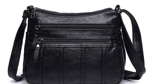 Annmouler Fashion Women Crossbody Bag Black Soft Washed Leather Shoulder Bag Patchwork Messenger Bag Small Flap