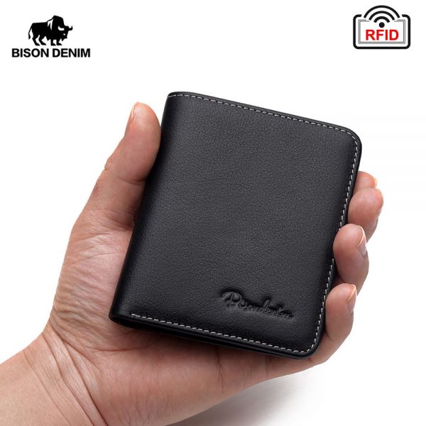 BISON DENIM Black Purse For Men Genuine Leather Men s Wallets Thin Male Wallet Card Holder