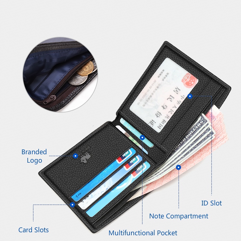 Mens Wallet Genuine Leather RFID Zipper Bifold Credit Card Holder