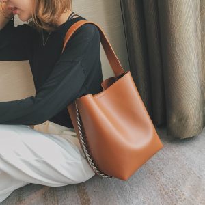 Brand design women shoulder bag Large capacity Chain bucket Handbags Quality PU leather Women s Totes