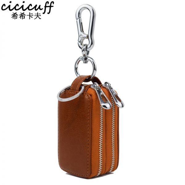 CICICUFF  New Double Zipper Car Key Wallet Man and Woman Genuine Leather Keys Organizer Pouch