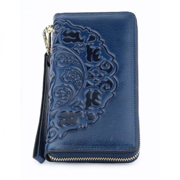 COMFORSKIN Long Vintage Tassel Ladies Wallet Premium Genuine Leather Unique Embossing Floral Women Zipper Purses With