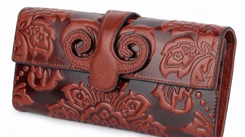 COMFORSKIN Premium Genuine Oil Waxing Leather Unique Embossed Floral Woman Purse Famous Brand Long Cover Style