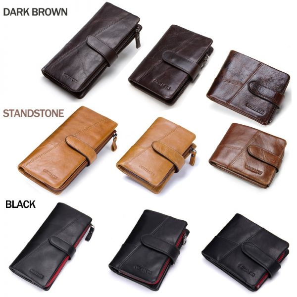 CONTACT S Business Style Fashion Genuine Leather Men Wallets Hasp Zip Men Purse With Coin Pocket