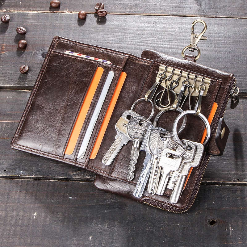 Genuine Leather Keychain Holder Zipper Key Pouch Luxury Designer