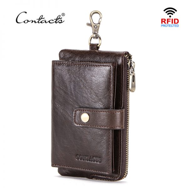 CONTACT S Genuine Leather men key wallet with zipper coin purse credit card holder rfid short